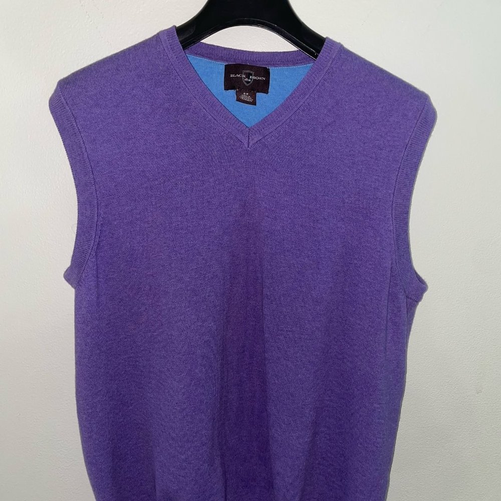 NWOT - Black Brown 1826Cotton Blend V-Neck Vest Knit Purple Pullover - Men Small